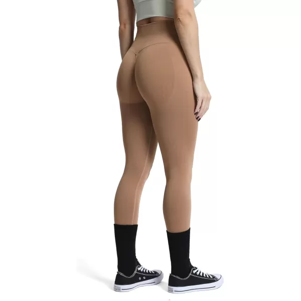 Aoxjox Womens Scrunch Butt Lifting Seamless Leggings Booty High Waisted Workout Yoga PantsA Light Brown