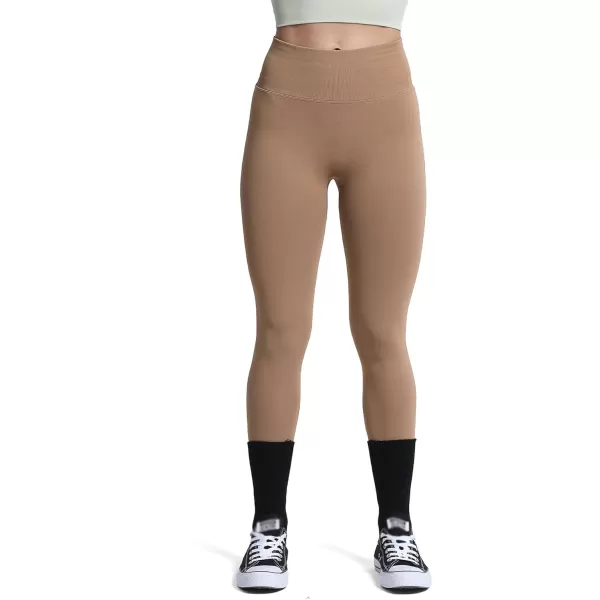 Aoxjox Womens Scrunch Butt Lifting Seamless Leggings Booty High Waisted Workout Yoga PantsA Light Brown