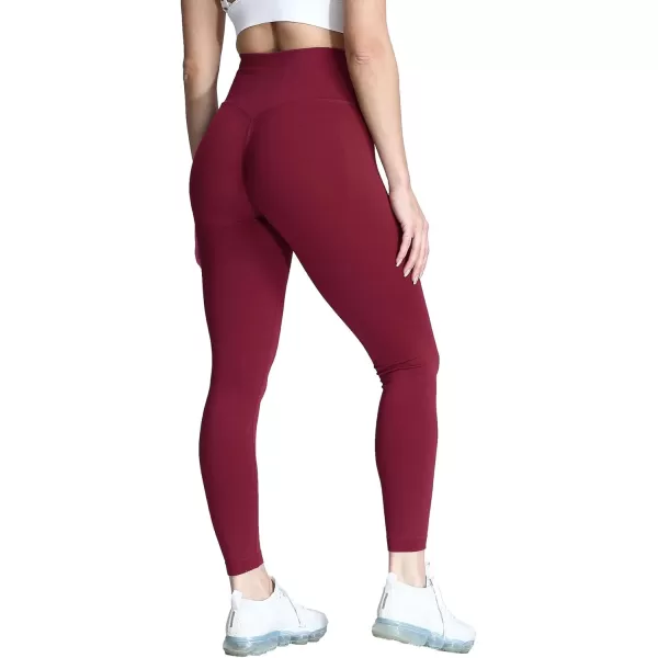 Aoxjox Womens Scrunch Butt Lifting Seamless Leggings Booty High Waisted Workout Yoga PantsA Wine Red