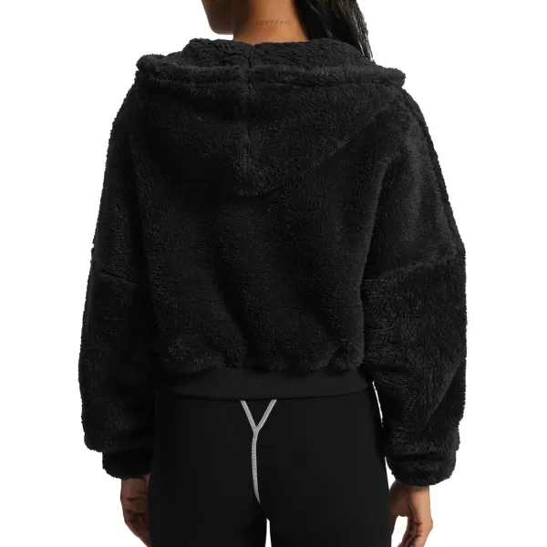 Aoxjox Womens Winter Hoodies Zipper Oversized Fuzzy Teddy Fleece Sweater SweatshirtBlack