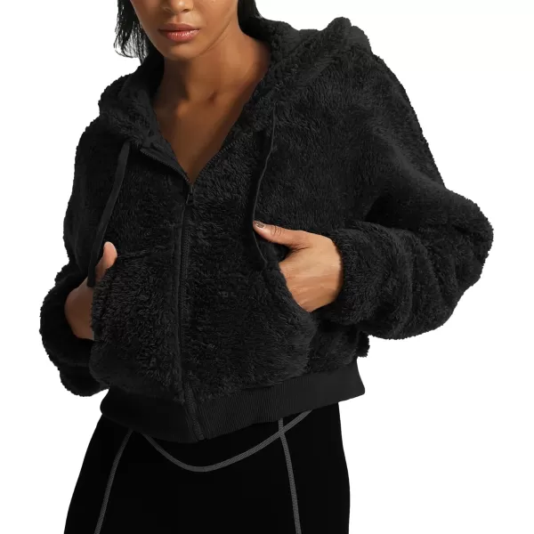 Aoxjox Womens Winter Hoodies Zipper Oversized Fuzzy Teddy Fleece Sweater SweatshirtBlack