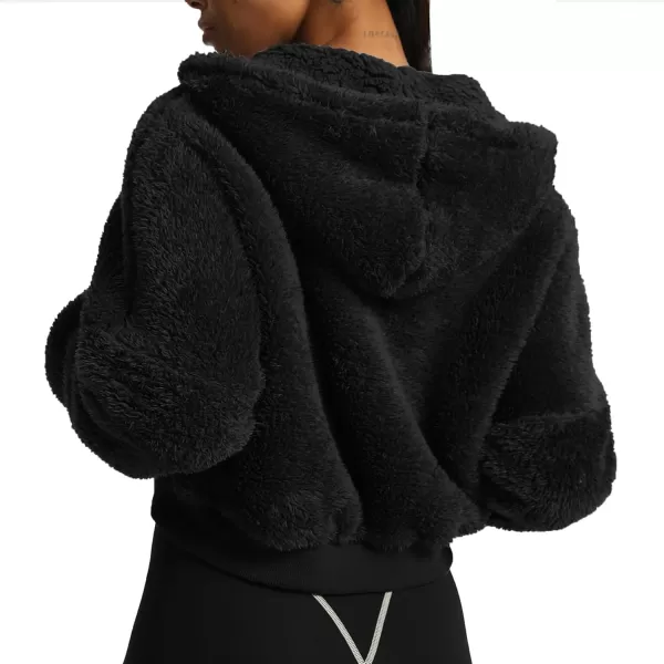 Aoxjox Womens Winter Hoodies Zipper Oversized Fuzzy Teddy Fleece Sweater SweatshirtBlack