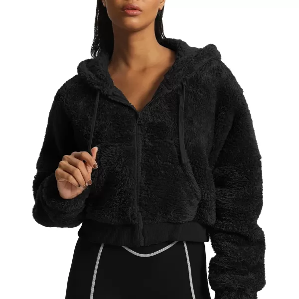 Aoxjox Womens Winter Hoodies Zipper Oversized Fuzzy Teddy Fleece Sweater SweatshirtBlack
