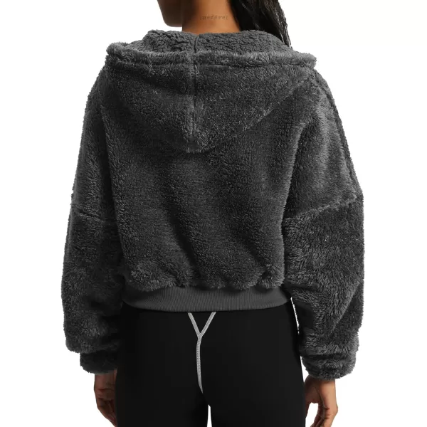 Aoxjox Womens Winter Hoodies Zipper Oversized Fuzzy Teddy Fleece Sweater SweatshirtIron Grey
