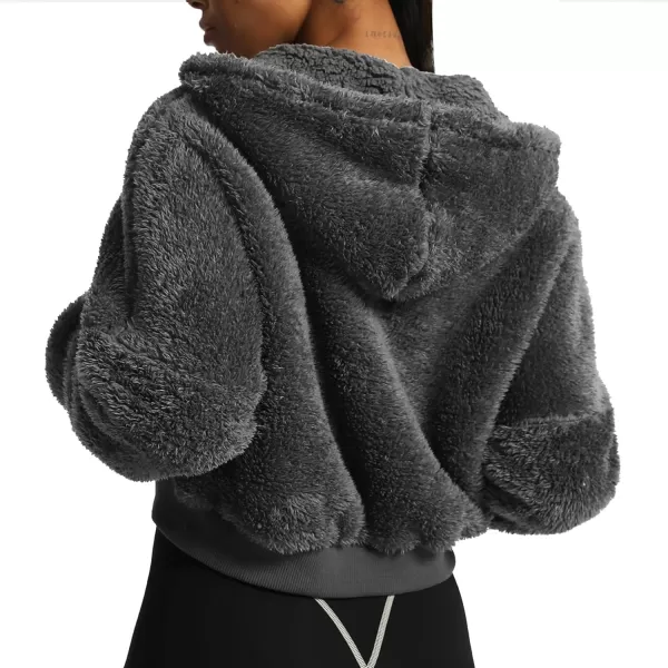 Aoxjox Womens Winter Hoodies Zipper Oversized Fuzzy Teddy Fleece Sweater SweatshirtIron Grey