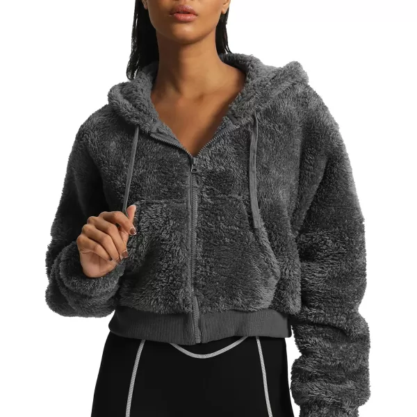 Aoxjox Womens Winter Hoodies Zipper Oversized Fuzzy Teddy Fleece Sweater SweatshirtIron Grey