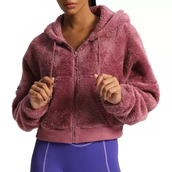 Aoxjox Womens Winter Hoodies Zipper Oversized Fuzzy Teddy Fleece Sweater SweatshirtPink