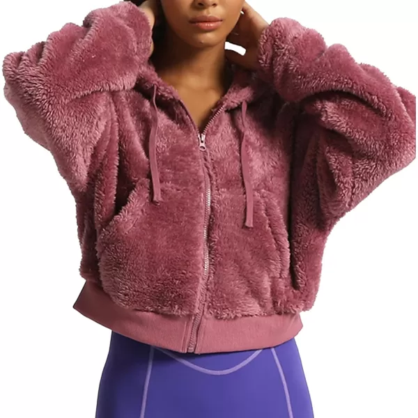 Aoxjox Womens Winter Hoodies Zipper Oversized Fuzzy Teddy Fleece Sweater SweatshirtPink