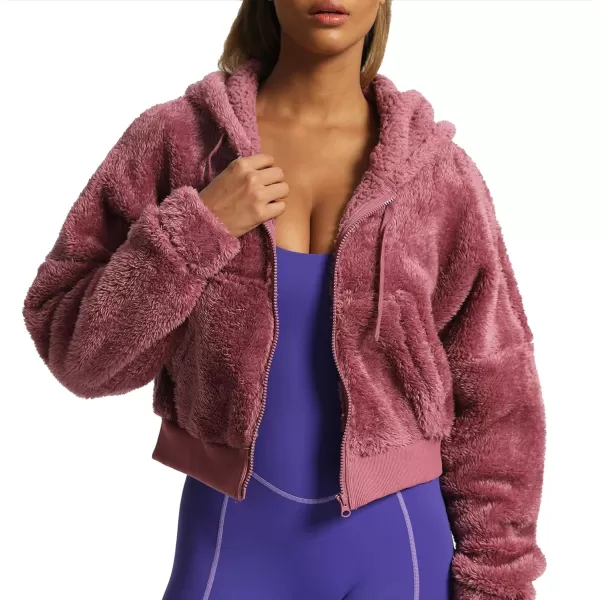 Aoxjox Womens Winter Hoodies Zipper Oversized Fuzzy Teddy Fleece Sweater SweatshirtPink
