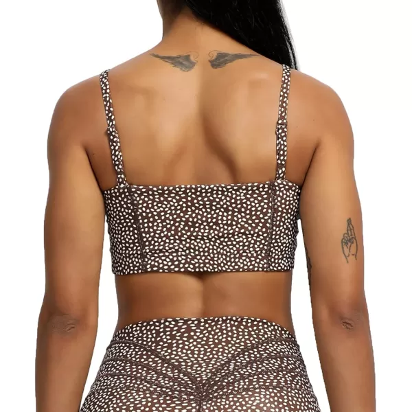 Aoxjox Womens Workout Bandeau Sports Bras Training Fitness Running Yoga Crop Tank Top2 Coffee Dot Print