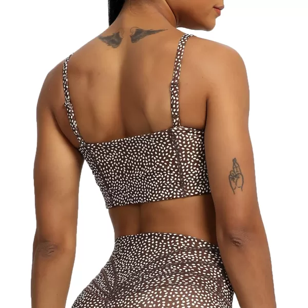 Aoxjox Womens Workout Bandeau Sports Bras Training Fitness Running Yoga Crop Tank Top2 Coffee Dot Print