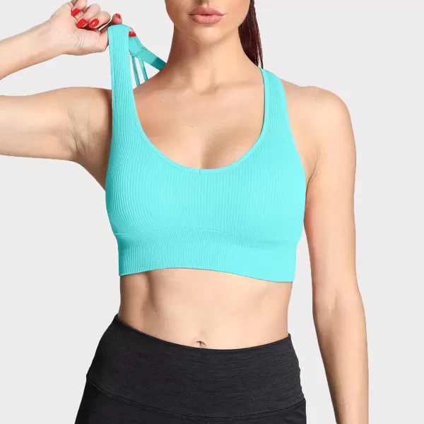 Aoxjox Womens Workout Ribbed Seamless Sports Bras Fitness Running Yoga Crop Tank TopBlue