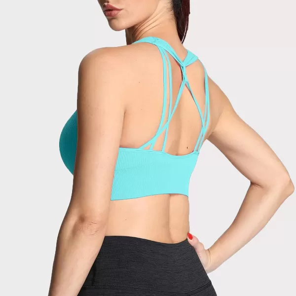 Aoxjox Womens Workout Ribbed Seamless Sports Bras Fitness Running Yoga Crop Tank TopBlue