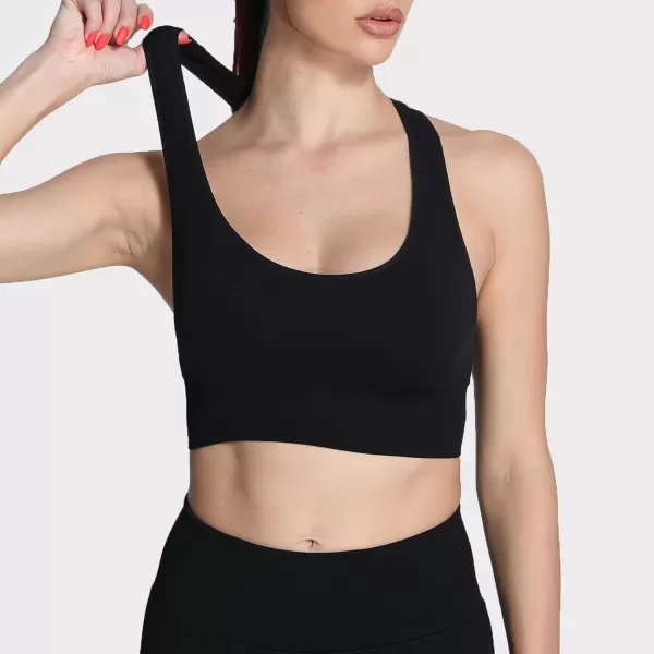 Aoxjox Womens Workout Ribbed Seamless Sports Bras Fitness Running Yoga Crop Tank TopC Black