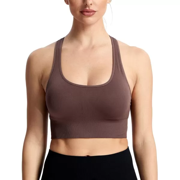 Aoxjox Womens Workout Ribbed Seamless Sports Bras Fitness Running Yoga Crop Tank TopC Cocoa Brown