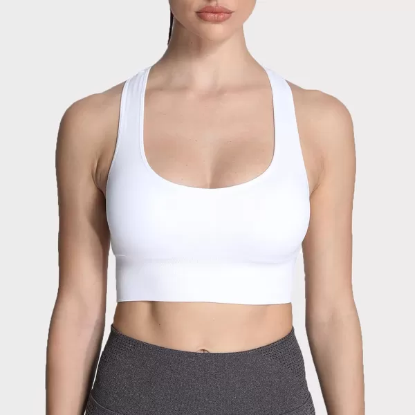 Aoxjox Womens Workout Ribbed Seamless Sports Bras Fitness Running Yoga Crop Tank TopC White