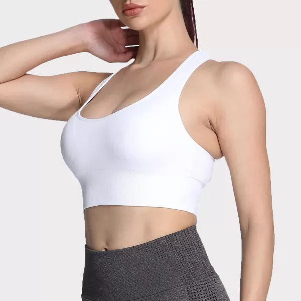 Aoxjox Womens Workout Ribbed Seamless Sports Bras Fitness Running Yoga Crop Tank TopC White