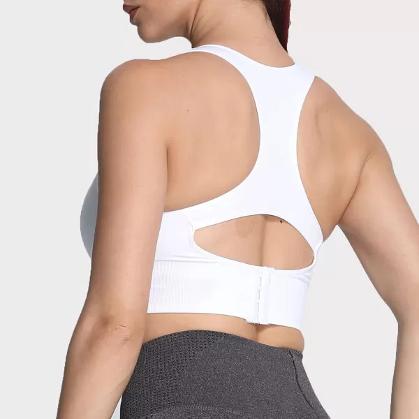 Aoxjox Womens Workout Ribbed Seamless Sports Bras Fitness Running Yoga Crop Tank TopC White