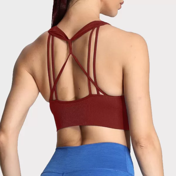 Aoxjox Womens Workout Ribbed Seamless Sports Bras Fitness Running Yoga Crop Tank TopCherry Mahogany