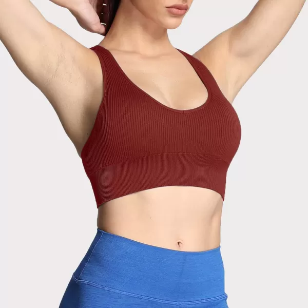 Aoxjox Womens Workout Ribbed Seamless Sports Bras Fitness Running Yoga Crop Tank TopCherry Mahogany