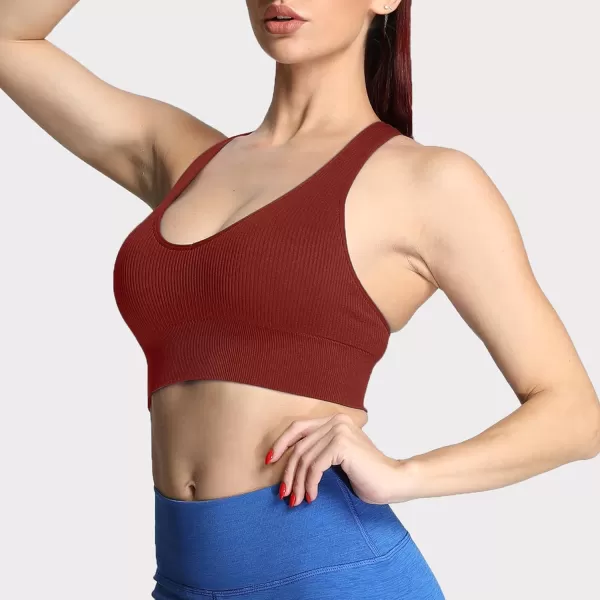 Aoxjox Womens Workout Ribbed Seamless Sports Bras Fitness Running Yoga Crop Tank TopCherry Mahogany