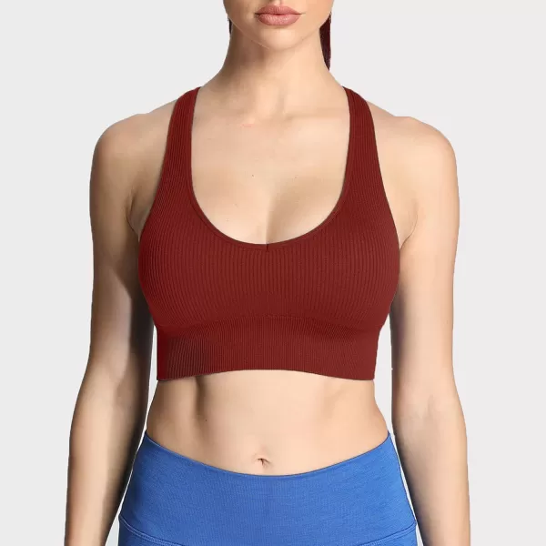 Aoxjox Womens Workout Ribbed Seamless Sports Bras Fitness Running Yoga Crop Tank TopCherry Mahogany