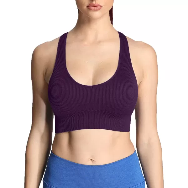 Aoxjox Womens Workout Ribbed Seamless Sports Bras Fitness Running Yoga Crop Tank TopCocoa