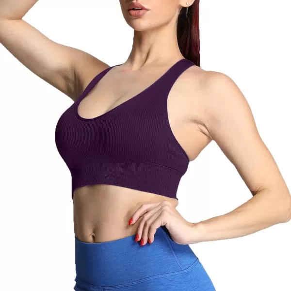 Aoxjox Womens Workout Ribbed Seamless Sports Bras Fitness Running Yoga Crop Tank TopCocoa