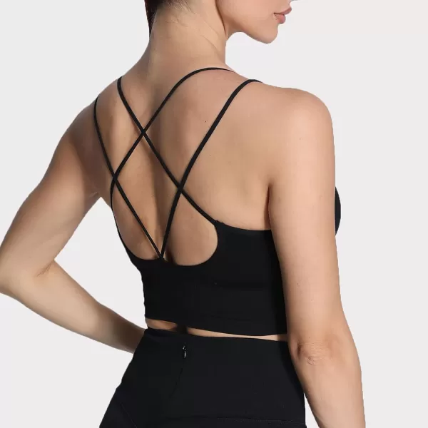 Aoxjox Womens Workout Ribbed Seamless Sports Bras Fitness Running Yoga Crop Tank TopD Black