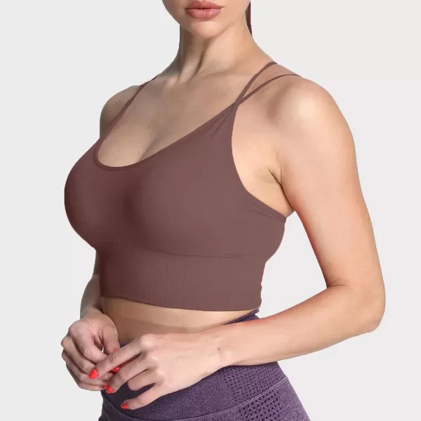 Aoxjox Womens Workout Ribbed Seamless Sports Bras Fitness Running Yoga Crop Tank TopD Cocoa Brown