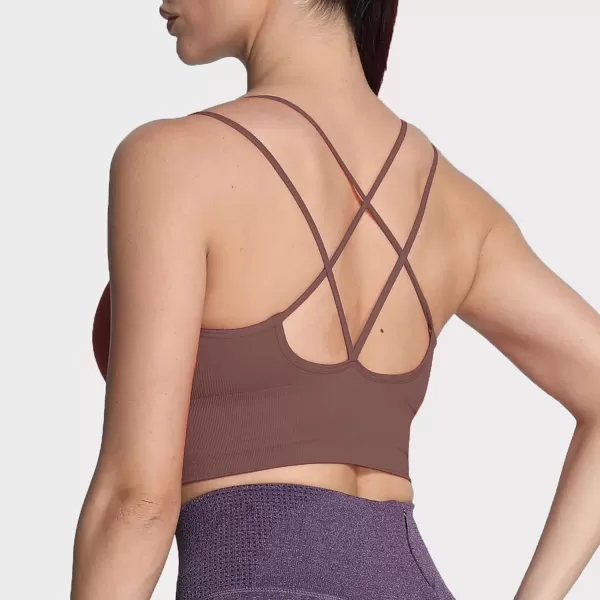 Aoxjox Womens Workout Ribbed Seamless Sports Bras Fitness Running Yoga Crop Tank TopD Cocoa Brown