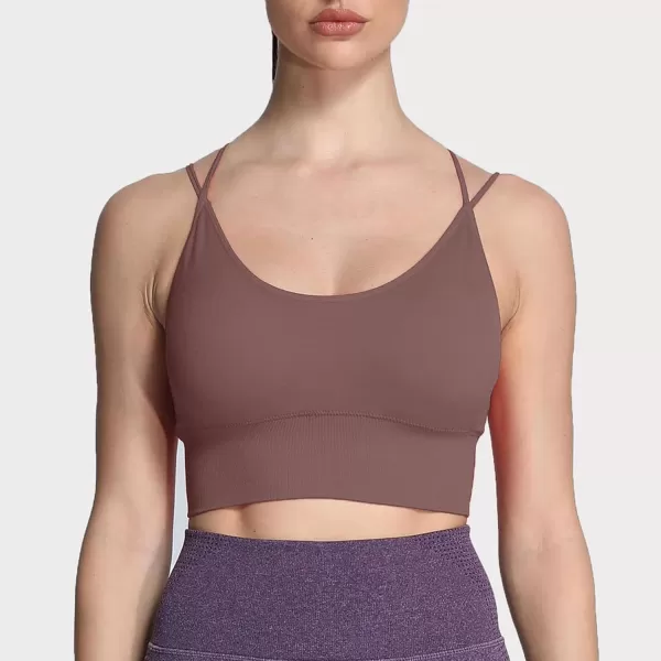 Aoxjox Womens Workout Ribbed Seamless Sports Bras Fitness Running Yoga Crop Tank TopD Cocoa Brown