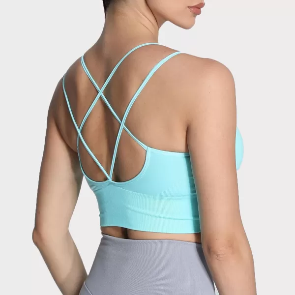 Aoxjox Womens Workout Ribbed Seamless Sports Bras Fitness Running Yoga Crop Tank TopD Mint