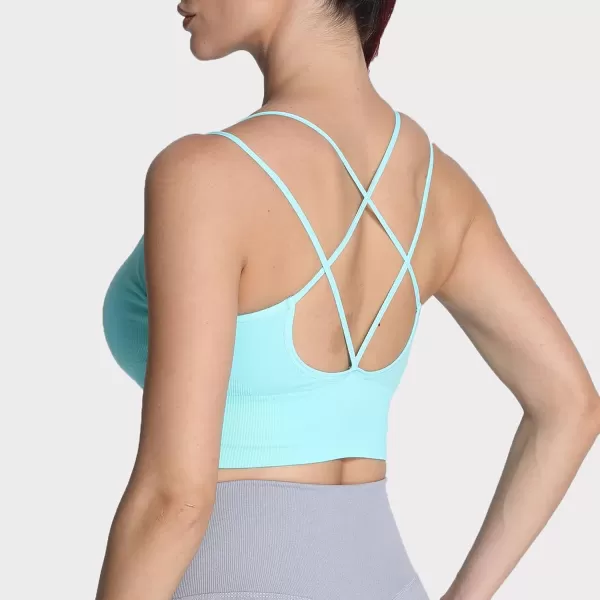 Aoxjox Womens Workout Ribbed Seamless Sports Bras Fitness Running Yoga Crop Tank TopD Mint