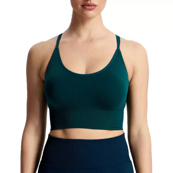 Aoxjox Womens Workout Ribbed Seamless Sports Bras Fitness Running Yoga Crop Tank TopD Storm Green