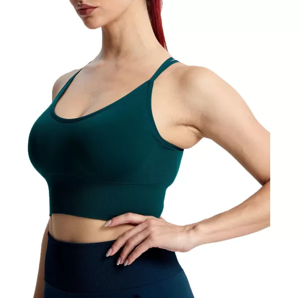 Aoxjox Womens Workout Ribbed Seamless Sports Bras Fitness Running Yoga Crop Tank TopD Storm Green
