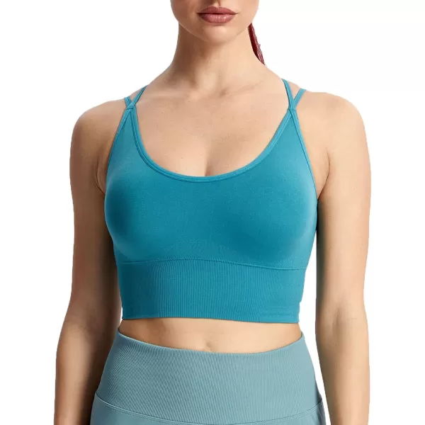 Aoxjox Womens Workout Ribbed Seamless Sports Bras Fitness Running Yoga Crop Tank TopD Teal