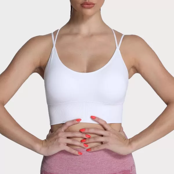 Aoxjox Womens Workout Ribbed Seamless Sports Bras Fitness Running Yoga Crop Tank TopD White