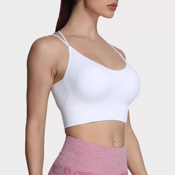 Aoxjox Womens Workout Ribbed Seamless Sports Bras Fitness Running Yoga Crop Tank TopD White