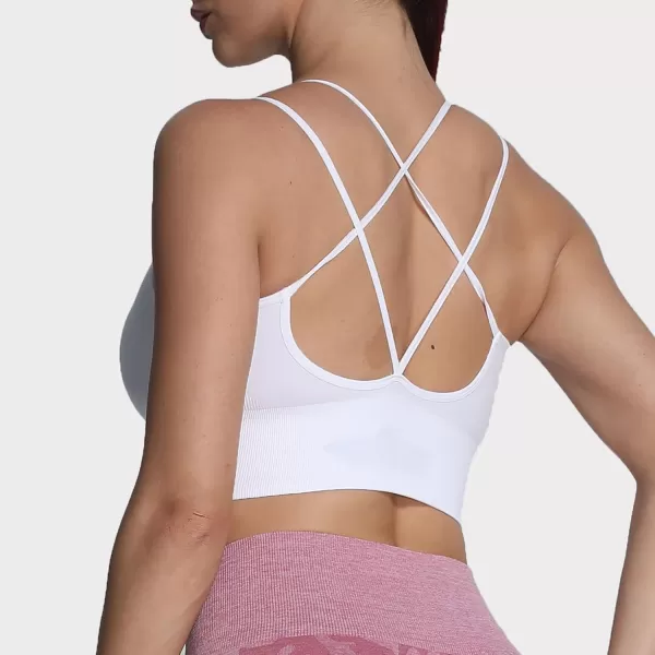 Aoxjox Womens Workout Ribbed Seamless Sports Bras Fitness Running Yoga Crop Tank TopD White