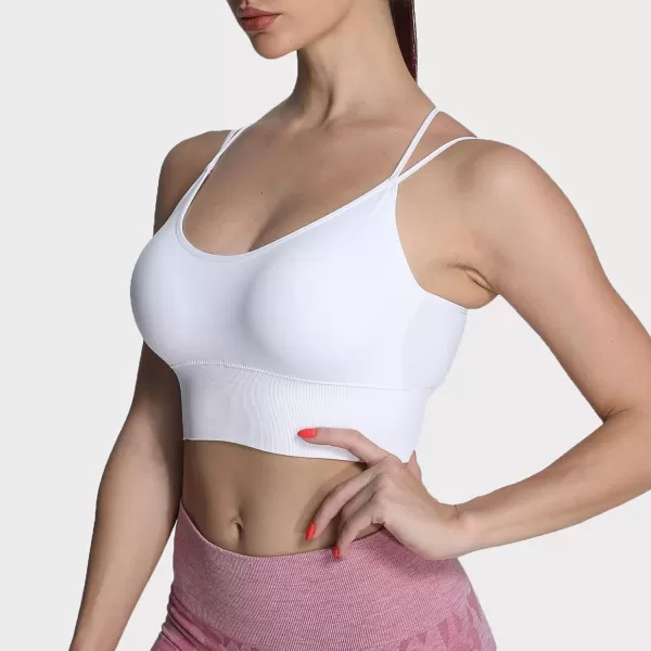 Aoxjox Womens Workout Ribbed Seamless Sports Bras Fitness Running Yoga Crop Tank TopD White