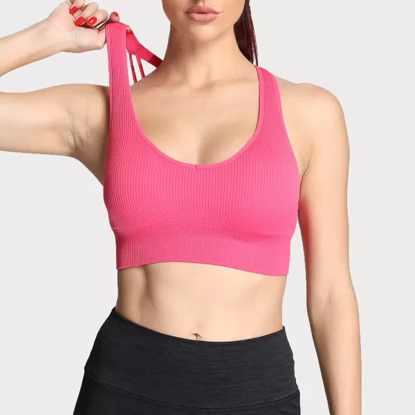 Aoxjox Womens Workout Ribbed Seamless Sports Bras Fitness Running Yoga Crop Tank TopDark Pink