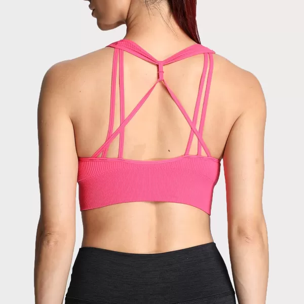 Aoxjox Womens Workout Ribbed Seamless Sports Bras Fitness Running Yoga Crop Tank TopDark Pink