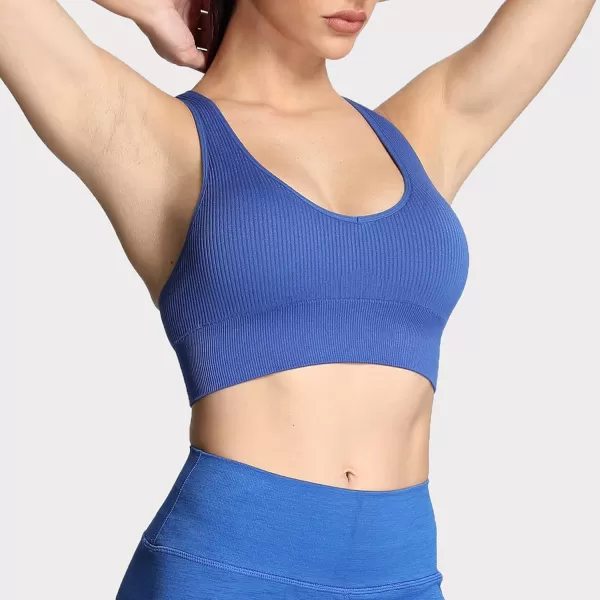 Aoxjox Womens Workout Ribbed Seamless Sports Bras Fitness Running Yoga Crop Tank TopDazzling Blue