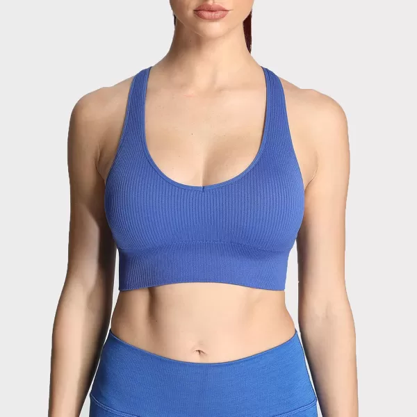 Aoxjox Womens Workout Ribbed Seamless Sports Bras Fitness Running Yoga Crop Tank TopDazzling Blue