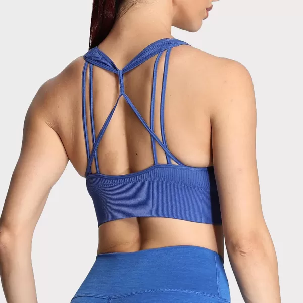 Aoxjox Womens Workout Ribbed Seamless Sports Bras Fitness Running Yoga Crop Tank TopDazzling Blue