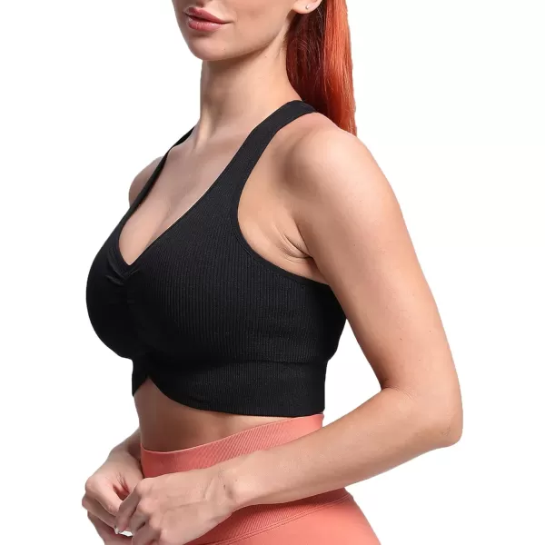 Aoxjox Womens Workout Ribbed Seamless Sports Bras Fitness Running Yoga Crop Tank TopE Black