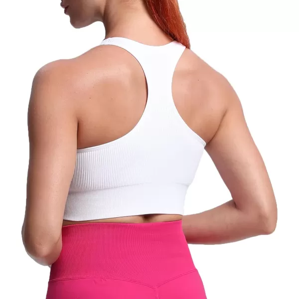 Aoxjox Womens Workout Ribbed Seamless Sports Bras Fitness Running Yoga Crop Tank TopE White