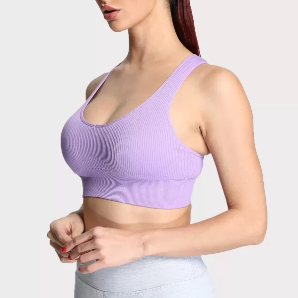 Aoxjox Womens Workout Ribbed Seamless Sports Bras Fitness Running Yoga Crop Tank TopIris