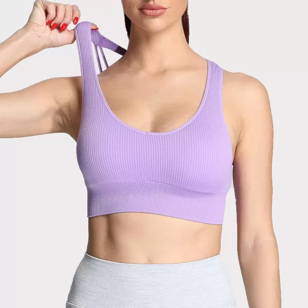 Aoxjox Womens Workout Ribbed Seamless Sports Bras Fitness Running Yoga Crop Tank TopIris